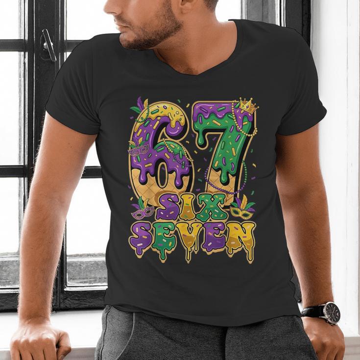 Mardi Gras Six Seven Baseball Drip Number 6 7 Meme Men's V-Neck T-Shirt Mardi Gras Six Seven Baseball Drip Number 6 7 Meme Men's V-Neck T-Shirt
