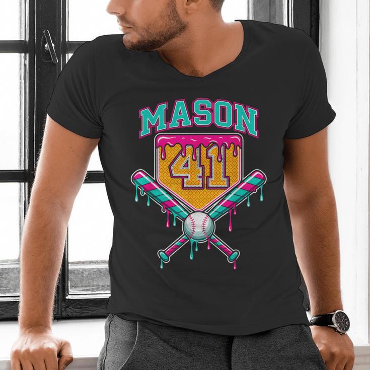 Mason 41 Meme Ice Cream Drip Baseball Birthday Costume Men's V-Neck T-Shirt Mason 41 Meme Ice Cream Drip Baseball Birthday Costume Men's V-Neck T-Shirt