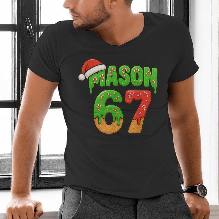 Mason 67 Christmas Ice Cream Drip Meme Six Seven Baseball Men's V-Neck T-Shirt Mason 67 Christmas Ice Cream Drip Meme Six Seven Baseball Men's V-Neck T-Shirt