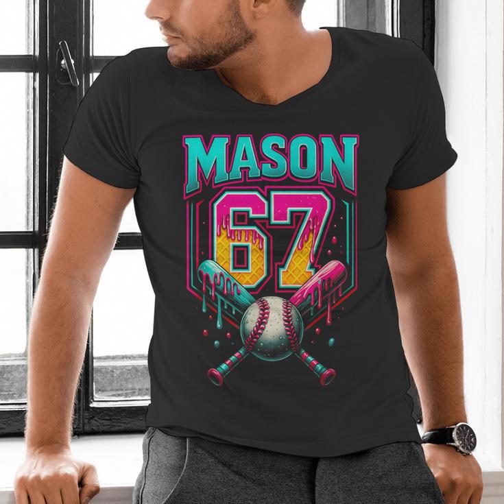 Mason 67 Ice Cream Drip Baseball Ice Cream Drip Men's V-Neck T-Shirt Mason 67 Ice Cream Drip Baseball Ice Cream Drip Men's V-Neck T-Shirt