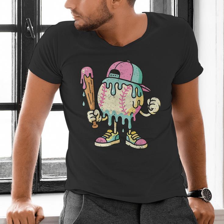 Melted Ice-Cream Baseball Mascot Pastel Pop Men's V-Neck T-Shirt Melted Ice-Cream Baseball Mascot Pastel Pop Men's V-Neck T-Shirt
