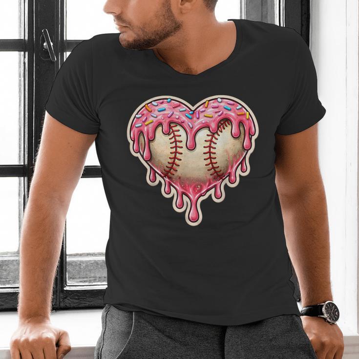 Melting Baseball Drip Heart Softball Player Lover Ice Cream Men's V-Neck T-Shirt Melting Baseball Drip Heart Softball Player Lover Ice Cream Men's V-Neck T-Shirt