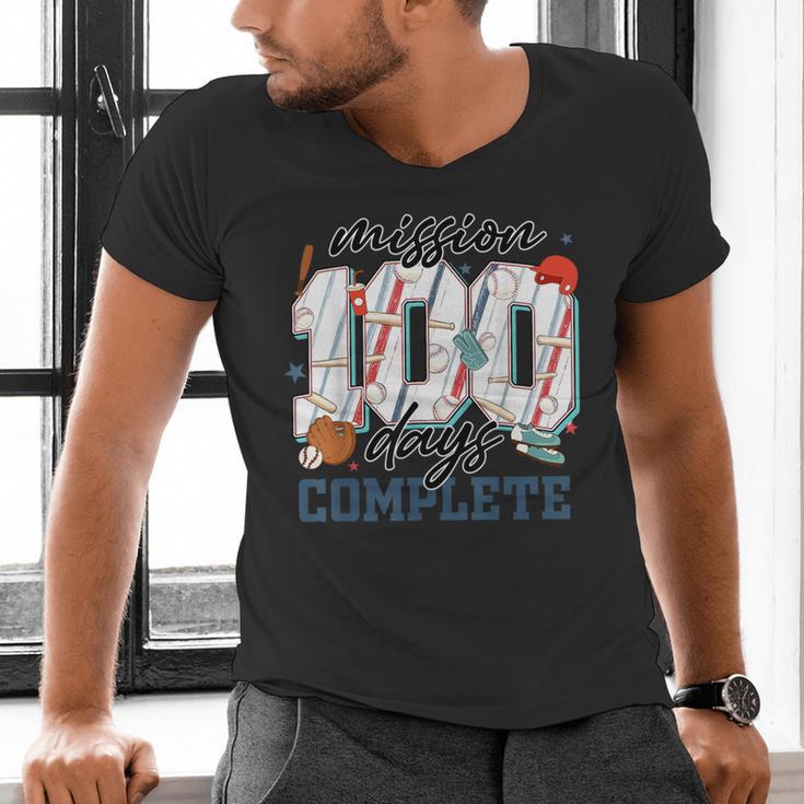Mission 100 Days Complete Baseball 100th Day Of School Boys Men's V-Neck T-Shirt