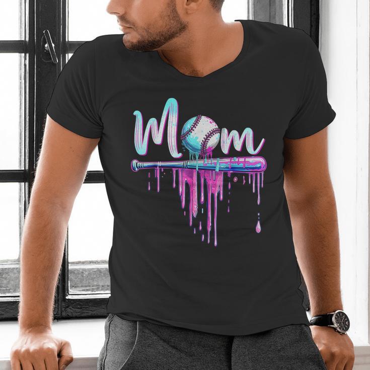 Mom Baseball Ice Cream Drip Birthday Boy Family Men's V-Neck T-Shirt