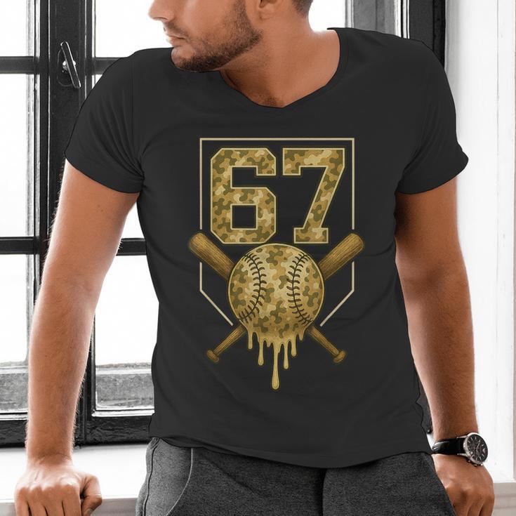Number 67 Baseball Drip Camo Six Seven Meme Boys Kids Men's V-Neck T-Shirt Number 67 Baseball Drip Camo Six Seven Meme Boys Kids Men's V-Neck T-Shirt