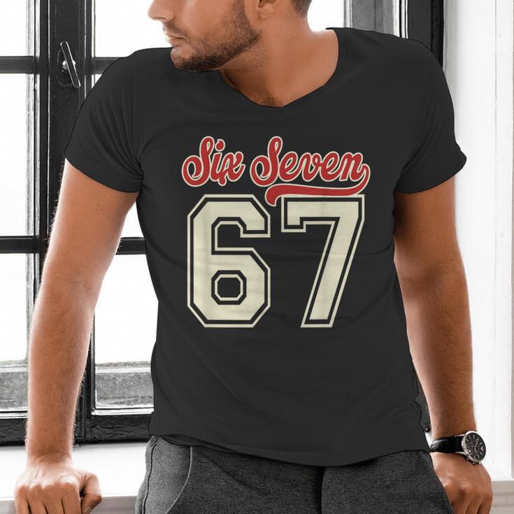 Number 67 Meme Six Seven Baseball Style Kids Boy Teen Men's V-Neck T-Shirt Number 67 Meme Six Seven Baseball Style Kids Boy Teen Men's V-Neck T-Shirt
