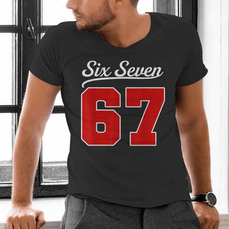 Number 67 Numbered Six Seven Baseball Jersey Style Team 67 Men's V-Neck T-Shirt