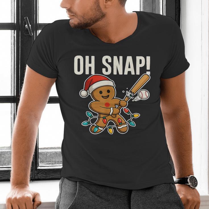 Oh Snap Gingerbreadman Christmas Baseball Humor Men's V-Neck T-Shirt