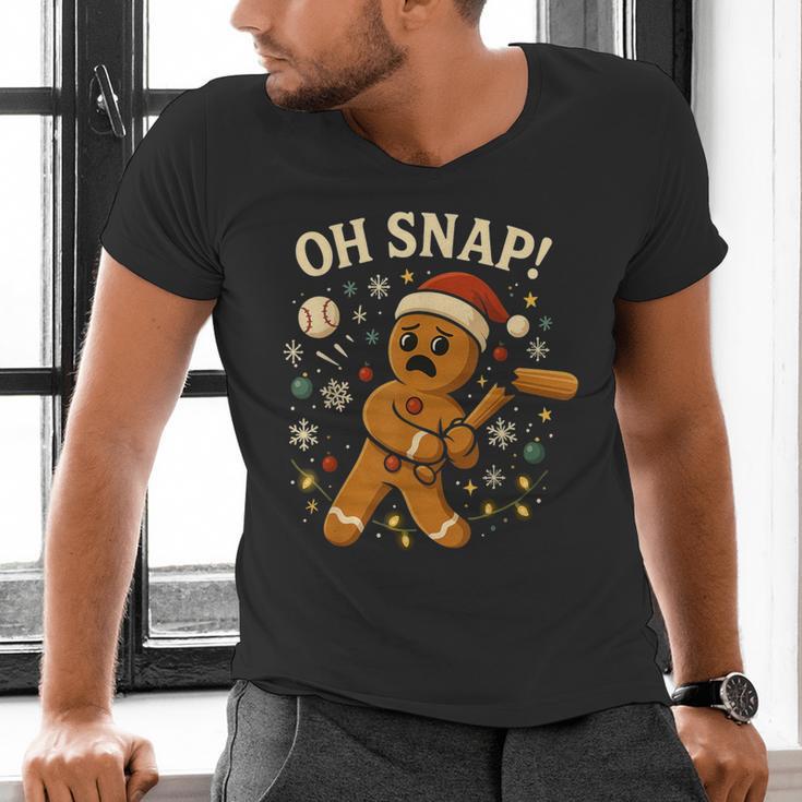 Oh Snap Gingerbreadman Christmas Baseball Men's V-Neck T-Shirt Oh Snap Gingerbreadman Christmas Baseball Men's V-Neck T-Shirt