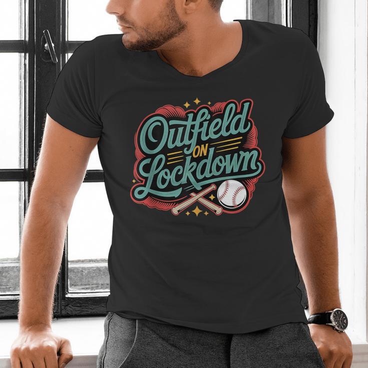Outfield On Lockdown Baseball Defense Sports Men's V-Neck T-Shirt Outfield On Lockdown Baseball Defense Sports Men's V-Neck T-Shirt
