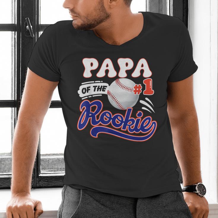 Papa Rookie Of Year 1st Birthday Baseball Theme Matching Men's V-Neck T-Shirt Papa Rookie Of Year 1st Birthday Baseball Theme Matching Men's V-Neck T-Shirt