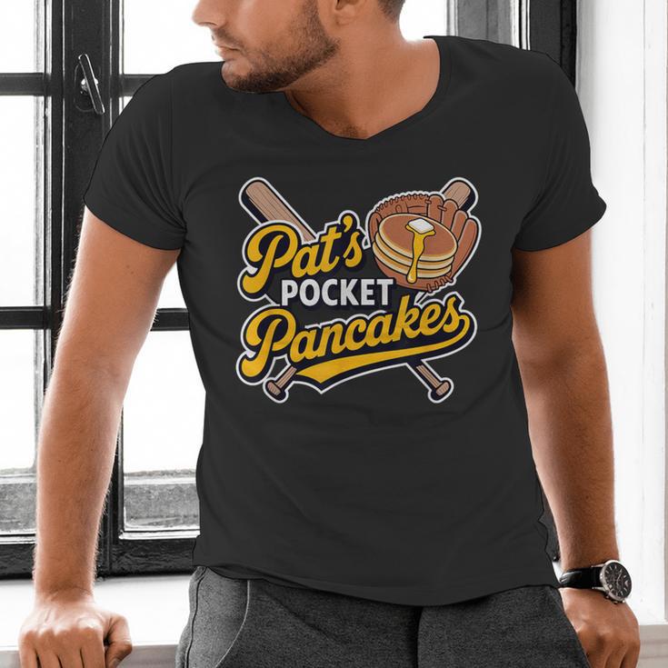 Pat's Pocket Pancakes Baseball Glove Stack Syrup Men's V-Neck T-Shirt Pat's Pocket Pancakes Baseball Glove Stack Syrup Men's V-Neck T-Shirt
