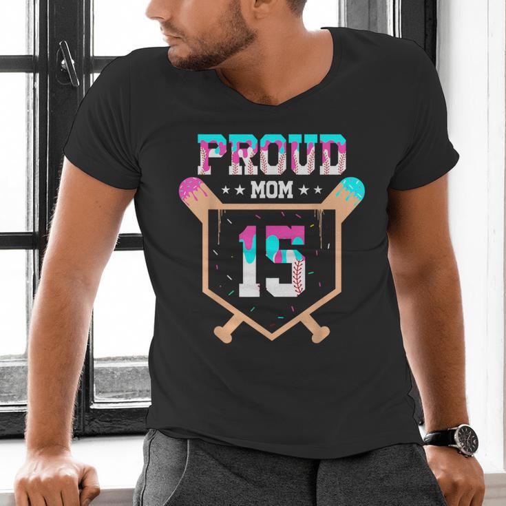 Proud Mom Baseball Player Number 15 Ice Cream Drip Men's V-Neck T-Shirt