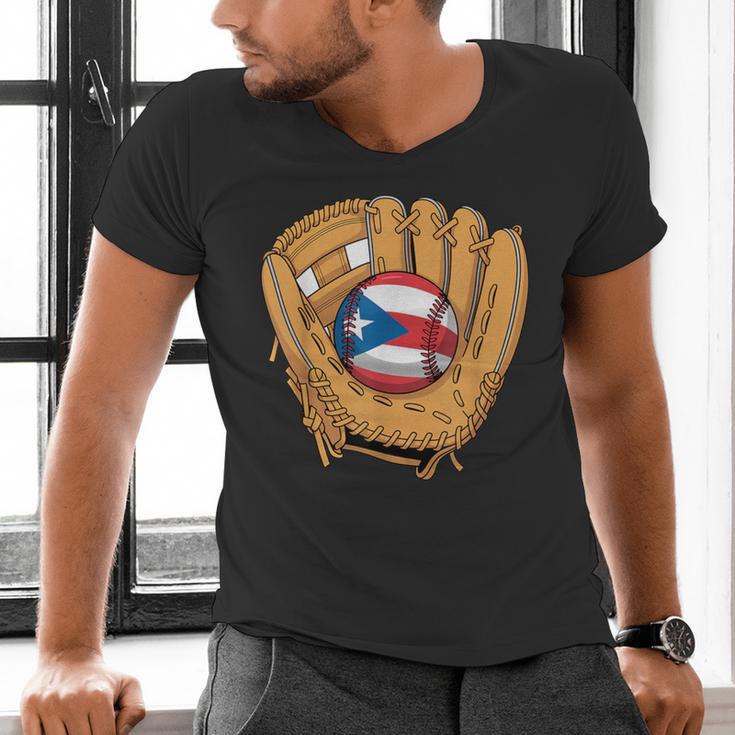 Puerto Rican Flag Baseball Player Boricua Pride Beisbol PR Men's V-Neck T-Shirt