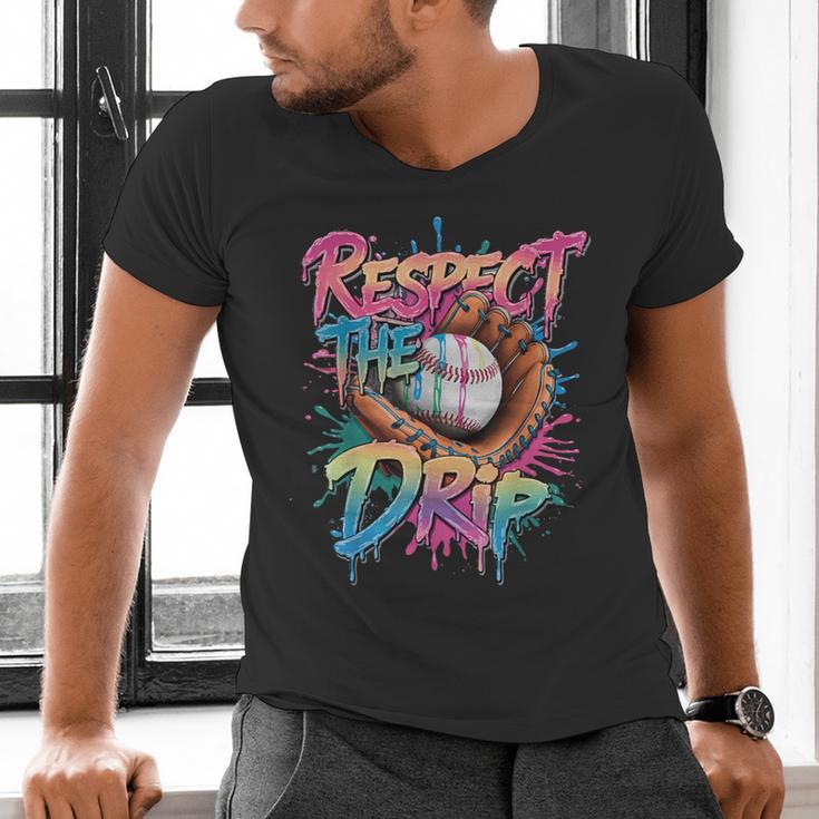 Respect The Drip Baseball Drip Glove Youth Boys Girls Player Men's V-Neck T-Shirt Respect The Drip Baseball Drip Glove Youth Boys Girls Player Men's V-Neck T-Shirt