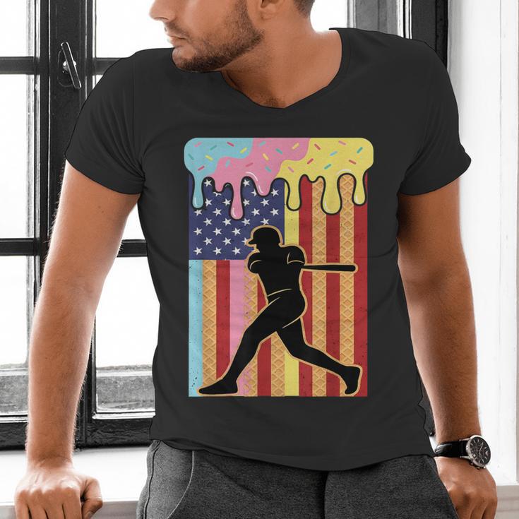 Retro Baseball Drip Boys Ice Cream Patriotic American Flag Men's V-Neck T-Shirt Retro Baseball Drip Boys Ice Cream Patriotic American Flag Men's V-Neck T-Shirt