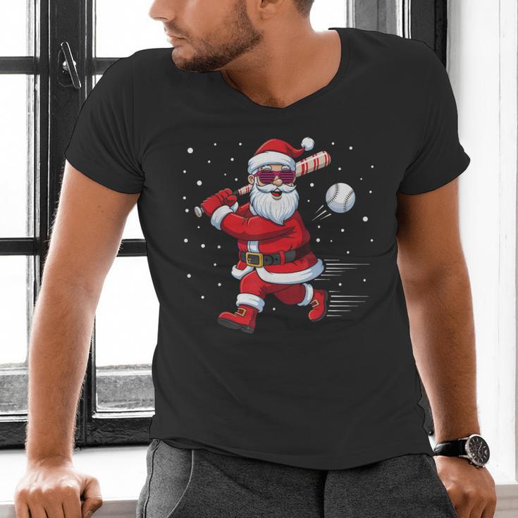 Santa Baseball Christmas Pajamas Xmas Men Kids Boys Men's V-Neck T-Shirt Santa Baseball Christmas Pajamas Xmas Men Kids Boys Men's V-Neck T-Shirt