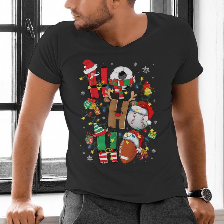 Santa Baseball Football Soccer Pajamas Ho Ho Christmas Xmas Men's V-Neck T-Shirt Santa Baseball Football Soccer Pajamas Ho Ho Christmas Xmas Men's V-Neck T-Shirt