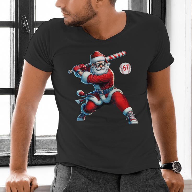 Santa Baseball Six Seven 6 7 Meme Christmas Men Boys Player Men's V-Neck T-Shirt