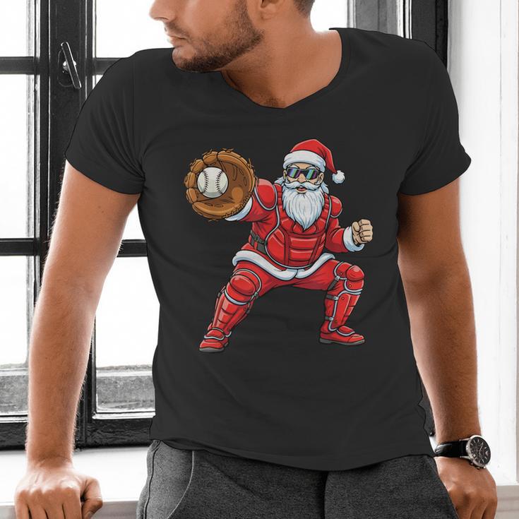 Santa Playing Baseball Baseball Lover Baseballer Xmas Men's V-Neck T-Shirt Santa Playing Baseball Baseball Lover Baseballer Xmas Men's V-Neck T-Shirt