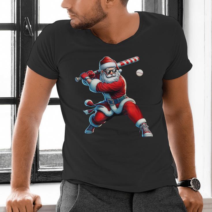 Santa Playing Baseball Men Boys Christmas Baseball Player Men's V-Neck T-Shirt