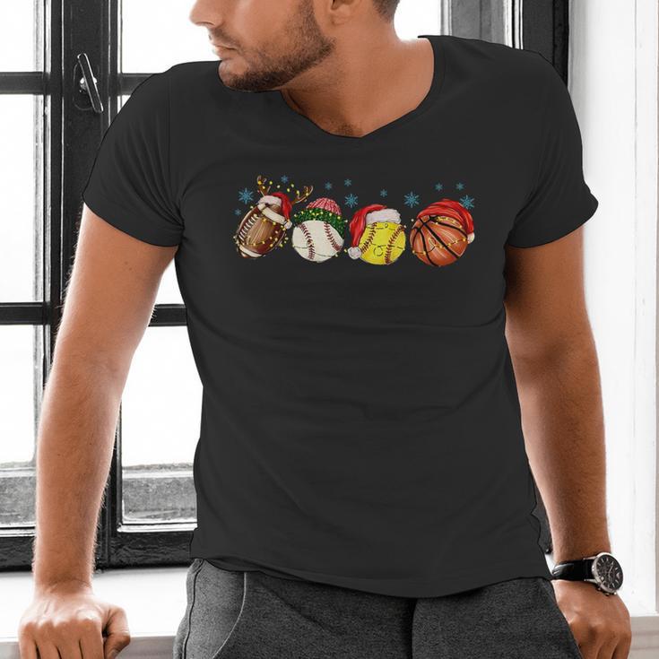Santa Sports Boys Xmas Baseball Football Softball Basketball Men's V-Neck T-Shirt Santa Sports Boys Xmas Baseball Football Softball Basketball Men's V-Neck T-Shirt
