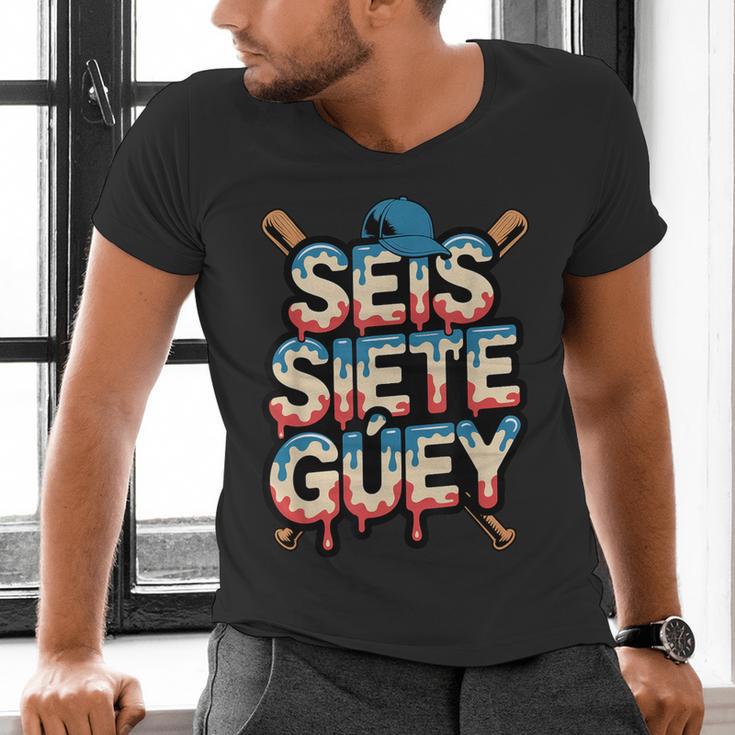 SEIS Siete Guey Baseball Drip Mexico Spanish 67 Slang Boys Men's V-Neck T-Shirt