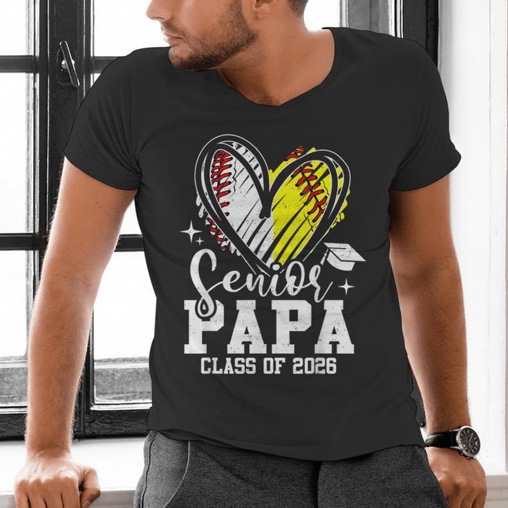 Senior Papa Class Of 2026 Baseball Softball Graduation Heart Men's V-Neck T-Shirt