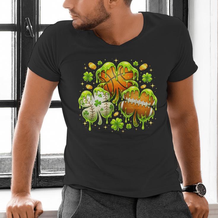 Shamrock Basketball Baseball Drip St Patrick's Day Boys Men Men's V-Neck T-Shirt