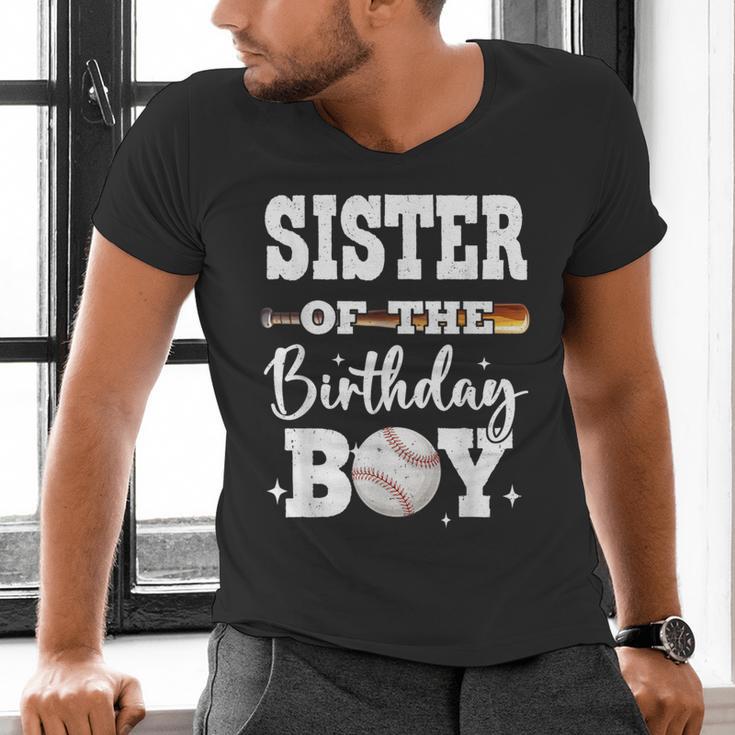 Sister Of The Birthday Boy Baseball Bday Family Men's V-Neck T-Shirt Sister Of The Birthday Boy Baseball Bday Family Men's V-Neck T-Shirt