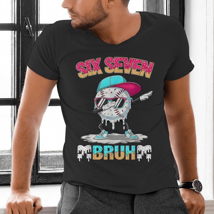 Six Seven 67 Meme Ice Cream Drip Baseball Dabbing Boy Kids Men's V-Neck T-Shirt Six Seven 67 Meme Ice Cream Drip Baseball Dabbing Boy Kids Men's V-Neck T-Shirt