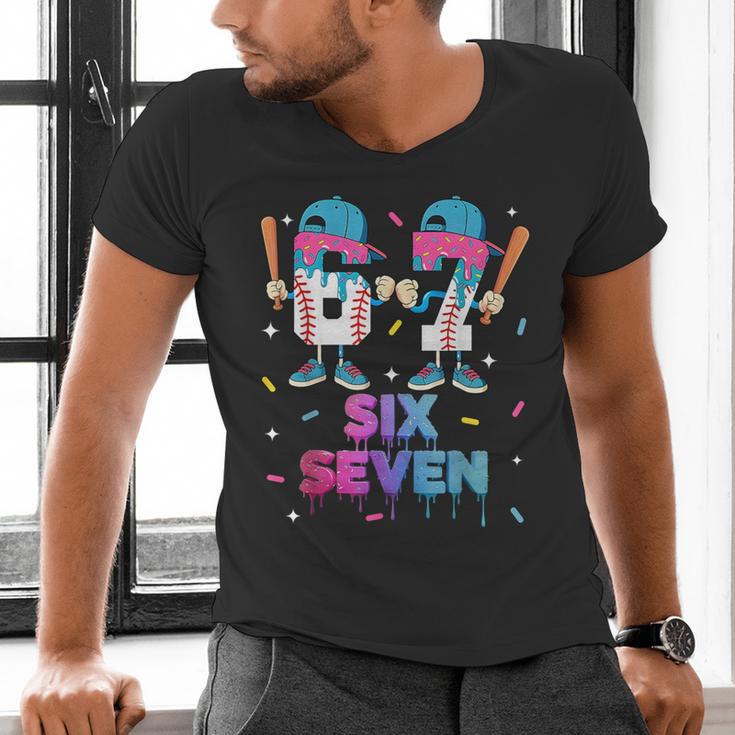 Six Seven Baseball Ice Cream Drip 6 7 Meme Gen Alpha Slang Men's V-Neck T-Shirt