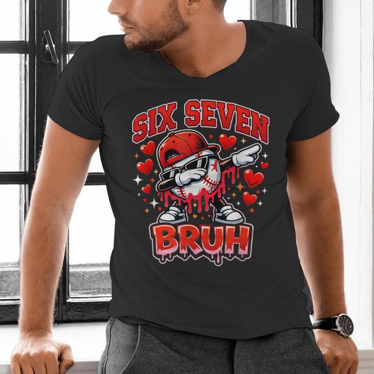 Six Seven Bruh Baseball Cool Valentine’s Day Teens Boys Men's V-Neck T-Shirt