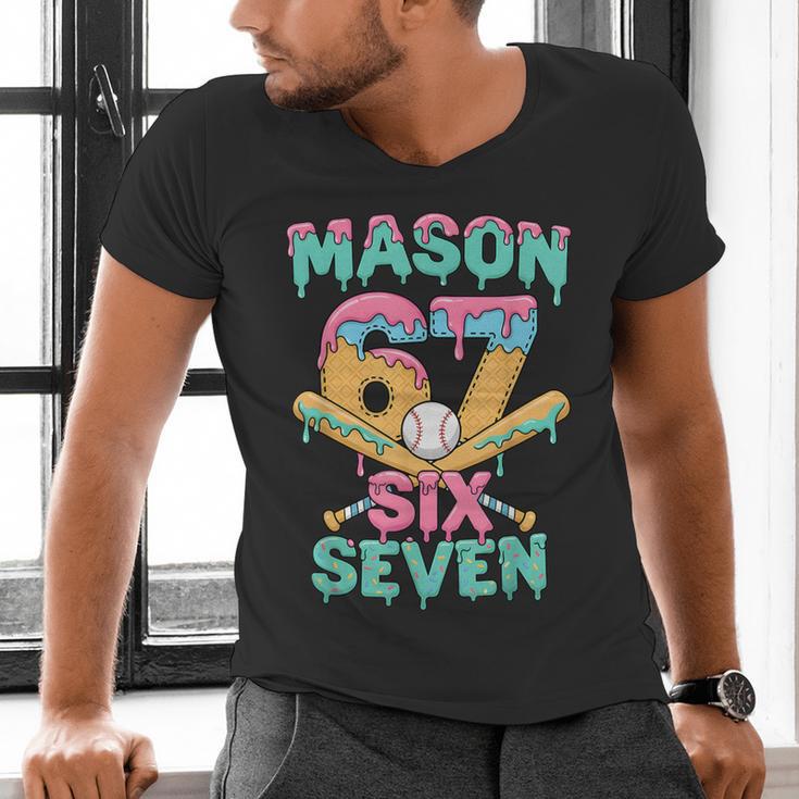 Six Seven Meme Mason Ice Cream Drip Baseball Number 67 Men's V-Neck T-Shirt