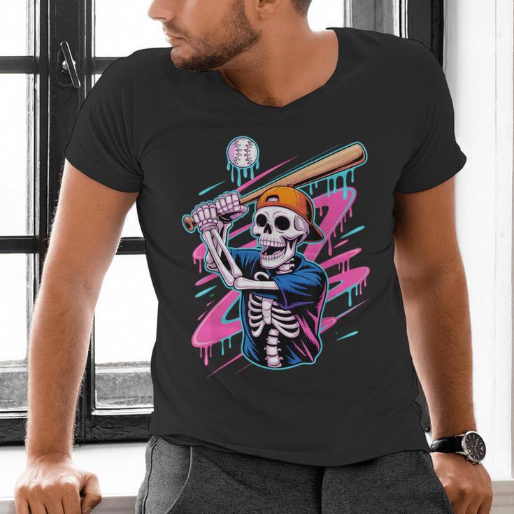 Skeleton Baseball Drip Boy Youth Dripping Baseball Halloween Men's V-Neck T-Shirt Skeleton Baseball Drip Boy Youth Dripping Baseball Halloween Men's V-Neck T-Shirt