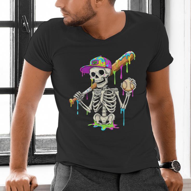 Skeleton Baseball Drip Boys Ice Cream Drip Youth Baseball Men's V-Neck T-Shirt