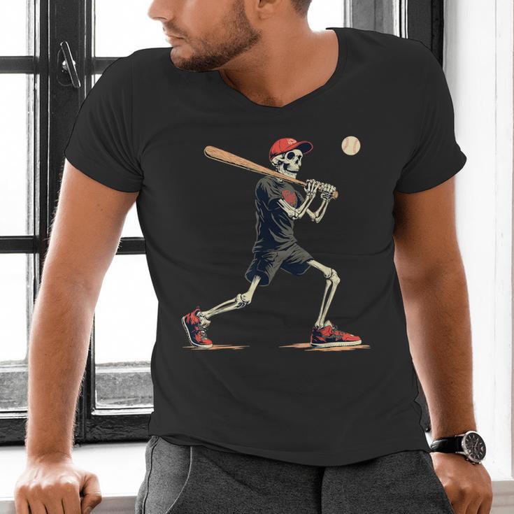 Skeleton Baseball Halloween Costume Men Boys Kids Men's V-Neck T-Shirt Skeleton Baseball Halloween Costume Men Boys Kids Men's V-Neck T-Shirt
