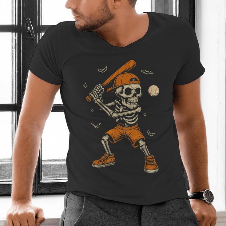Skeleton Baseball Player Costume Halloween Men Boys Men's V-Neck T-Shirt Skeleton Baseball Player Costume Halloween Men Boys Men's V-Neck T-Shirt