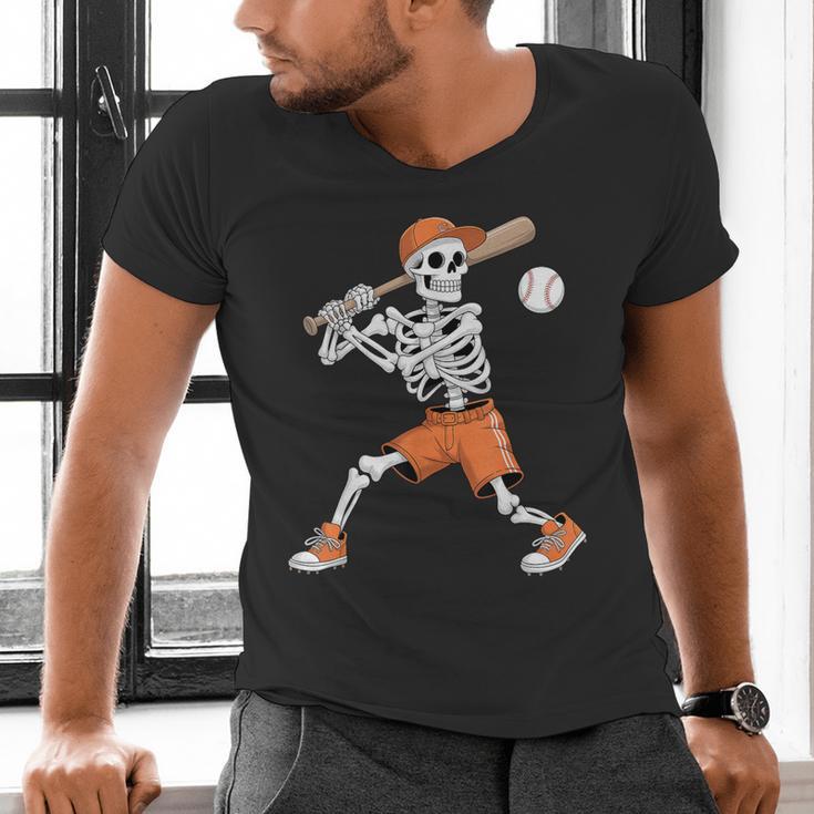 Skeleton Batting Baseball Halloween Men's V-Neck T-Shirt Skeleton Batting Baseball Halloween Men's V-Neck T-Shirt