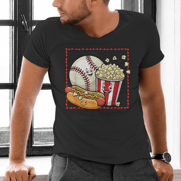 Smiling Baseball Popcorn And Hot-Dog Cartoon Apparel Men's V-Neck T-Shirt Smiling Baseball Popcorn And Hot-Dog Cartoon Apparel Men's V-Neck T-Shirt