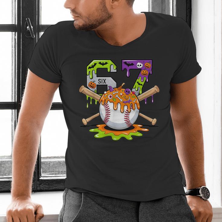 Spooky Halloween Baseball Ice Cream Dripping Six Seven 6 7 Men's V-Neck T-Shirt Spooky Halloween Baseball Ice Cream Dripping Six Seven 6 7 Men's V-Neck T-Shirt
