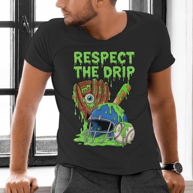 Spooky Zombie Respect The Drip Baseball Halloween Men's V-Neck T-Shirt Spooky Zombie Respect The Drip Baseball Halloween Men's V-Neck T-Shirt
