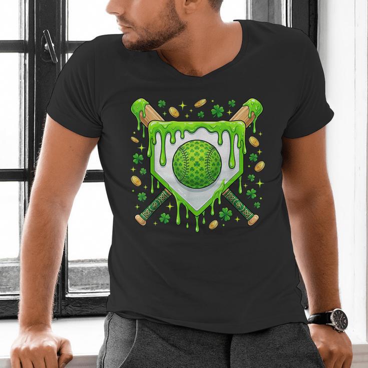 St Patrick Day Baseball Drip Ice Cream Boys Men Men's V-Neck T-Shirt St Patrick Day Baseball Drip Ice Cream Boys Men Men's V-Neck T-Shirt