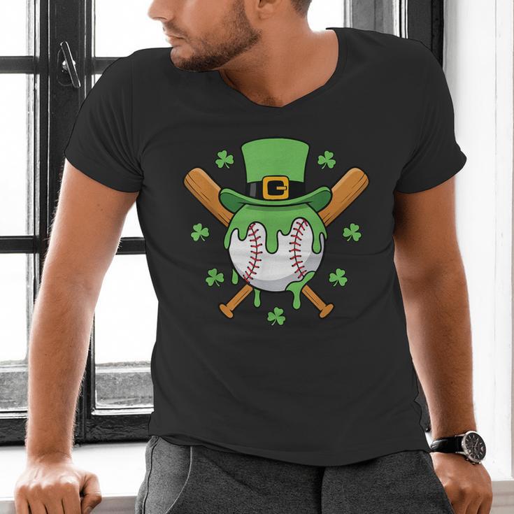 St Patricks Day Baseball Drip Ice Cream Baseball Home Plate Men's V-Neck T-Shirt St Patricks Day Baseball Drip Ice Cream Baseball Home Plate Men's V-Neck T-Shirt