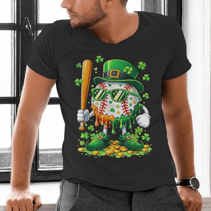 St Patricks Day Baseball Ice Cream Baseball Player Cartoon Men's V-Neck T-Shirt St Patricks Day Baseball Ice Cream Baseball Player Cartoon Men's V-Neck T-Shirt