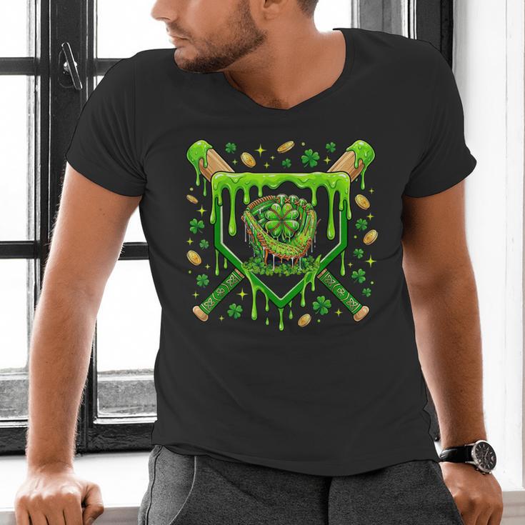 St Patricks Day Baseball Ice Cream Shamrock Baseball Player Men's V-Neck T-Shirt St Patricks Day Baseball Ice Cream Shamrock Baseball Player Men's V-Neck T-Shirt