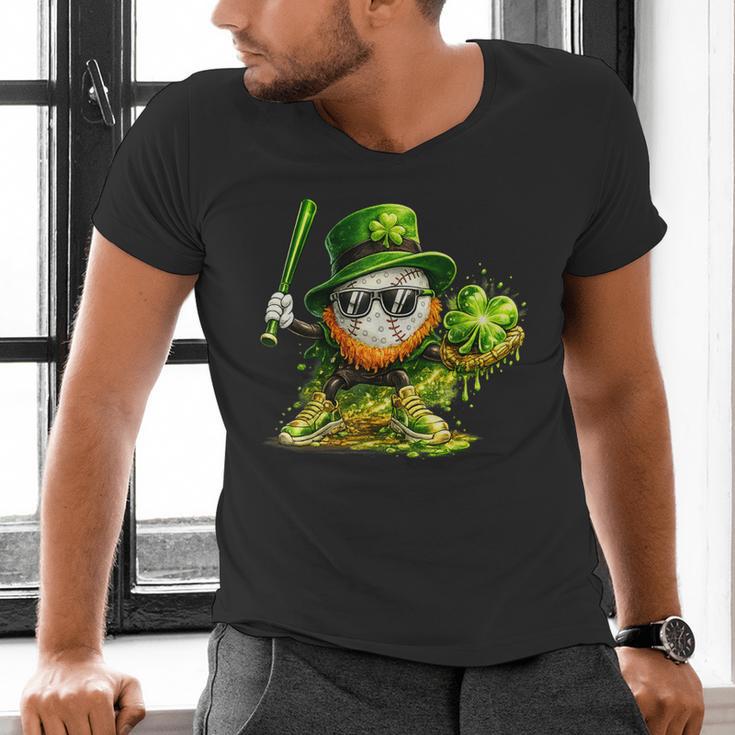 St Patrick’s Day Baseball Shamrock Player Men's V-Neck T-Shirt