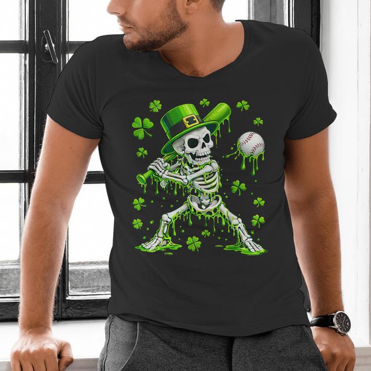 St Patricks Day Baseball Skeleton Irish Leprechaun Hat Boys Men's V-Neck T-Shirt