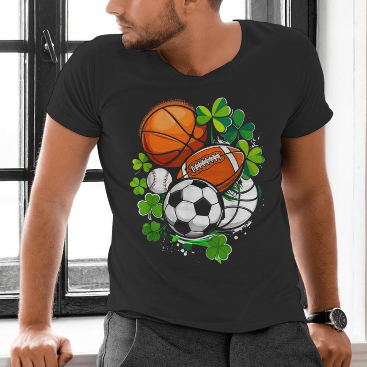 St Patricks Day Shamrock Basketball Baseball Football Soccer Men's V-Neck T-Shirt St Patricks Day Shamrock Basketball Baseball Football Soccer Men's V-Neck T-Shirt