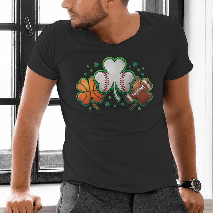 St Patricks Day Shamrock Sports Baseball Basketball Football Men's V-Neck T-Shirt St Patricks Day Shamrock Sports Baseball Basketball Football Men's V-Neck T-Shirt